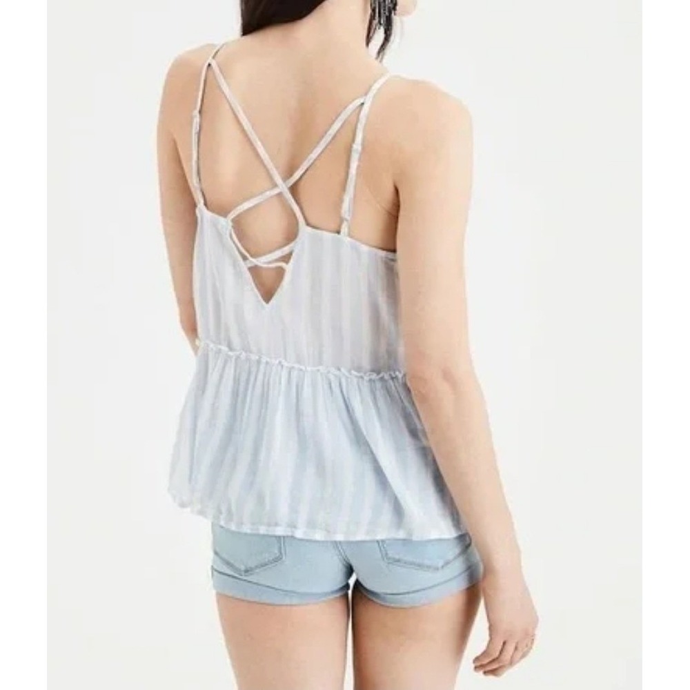 American Eagle Babydoll Ruffle‎ Cami Tank Top Women S Striped Beachy Boho NWT